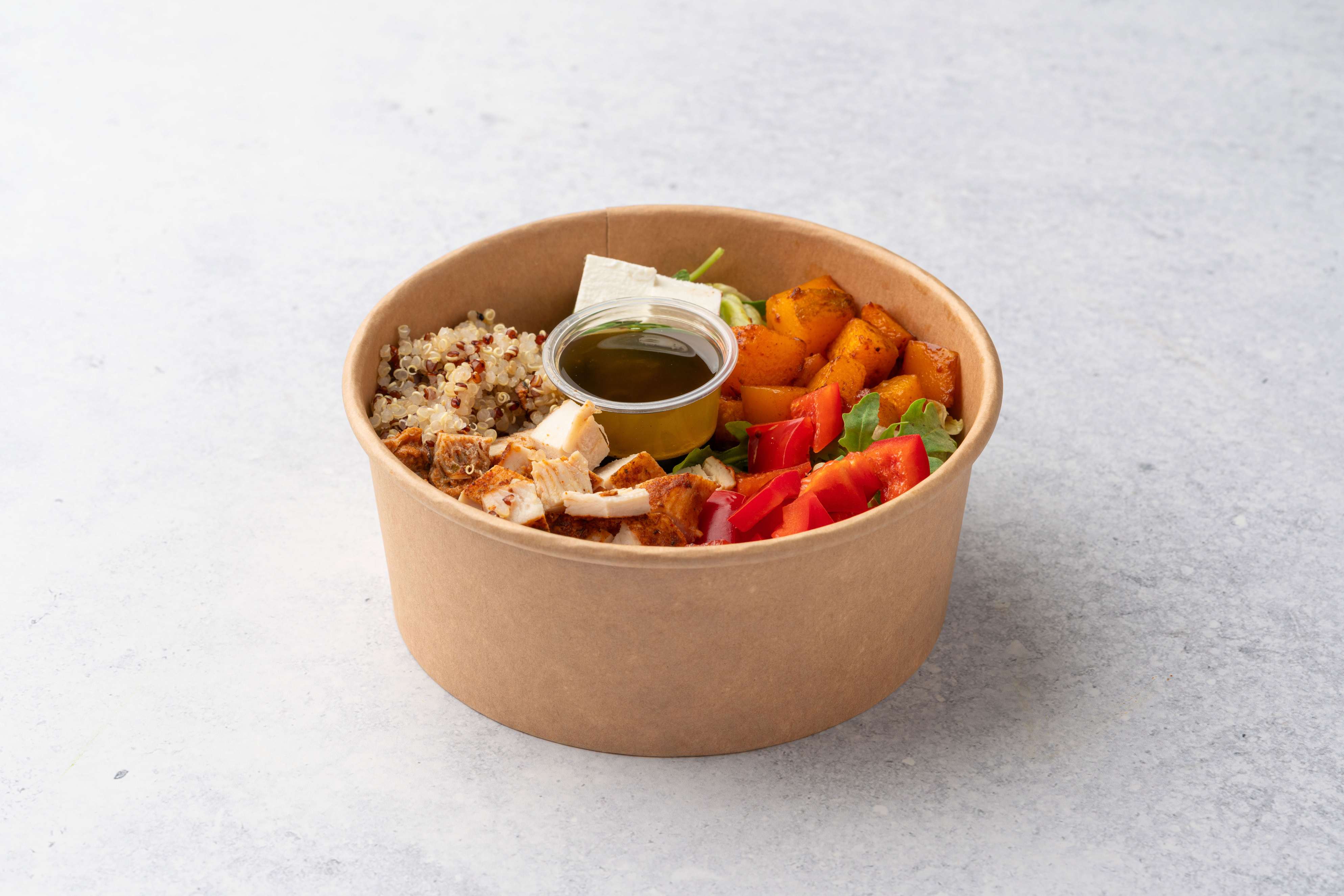 Chicken Salad With Quinoa And Roasted Pump Kin And Honey Mustard Sauce